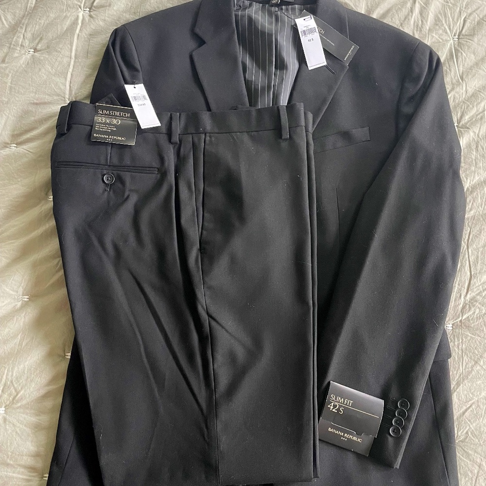 NWT Banana Republic Mens Black Summer Weight Suit 42S/33W